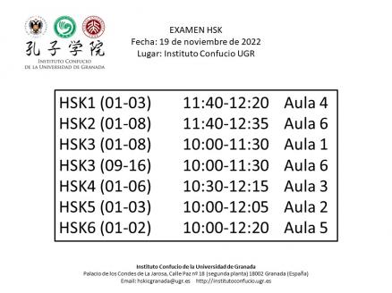 Horarios y aulas HSK 19 nov 2022