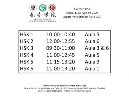 Horarios HSK 6 de julio de 2024