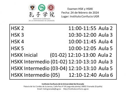 Horarios HSK y HSKK 24 de febrero de 2024